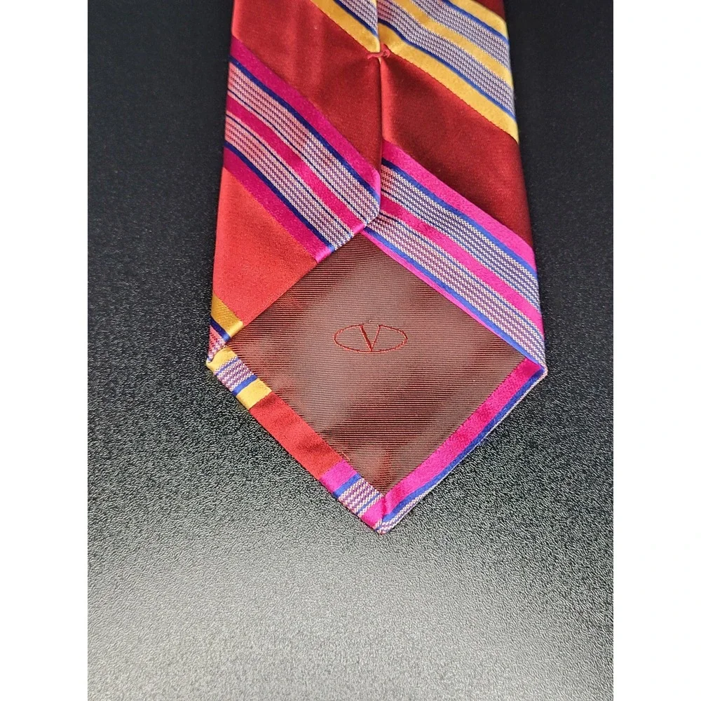Valentino Men's Necktie Red Striped Silk 3.75